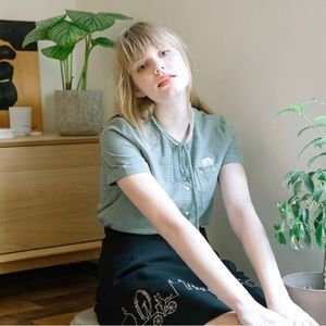 Miss Patina cat paw print pocket shirt, size S, 100% cotton